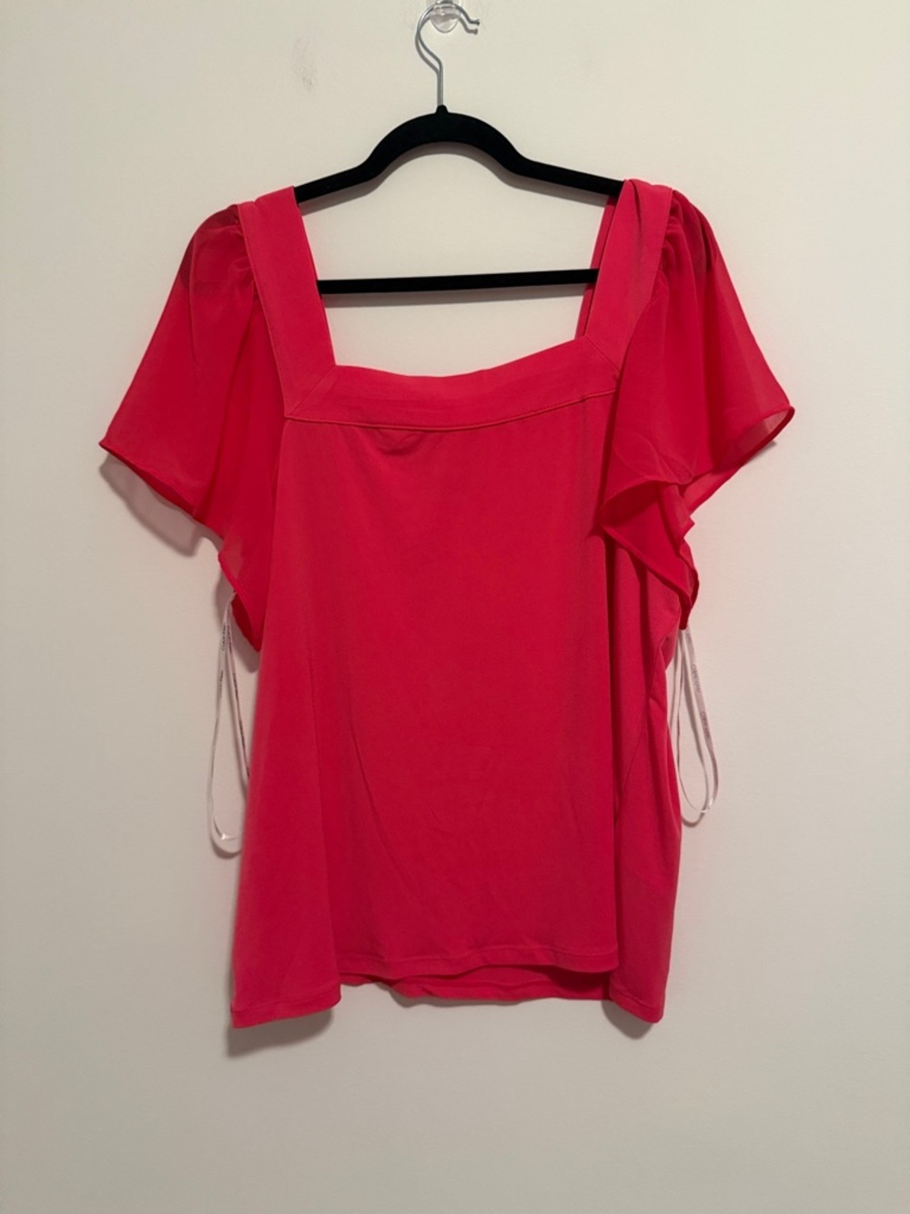 NWOT Calvin Klein Square-Neck Flutter Sleeve Blouse - Hot Pink
